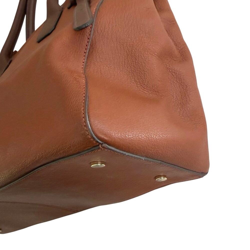 Cole Haan brown pebbled leather satchel tote belted detail - Picture 7 of 16
